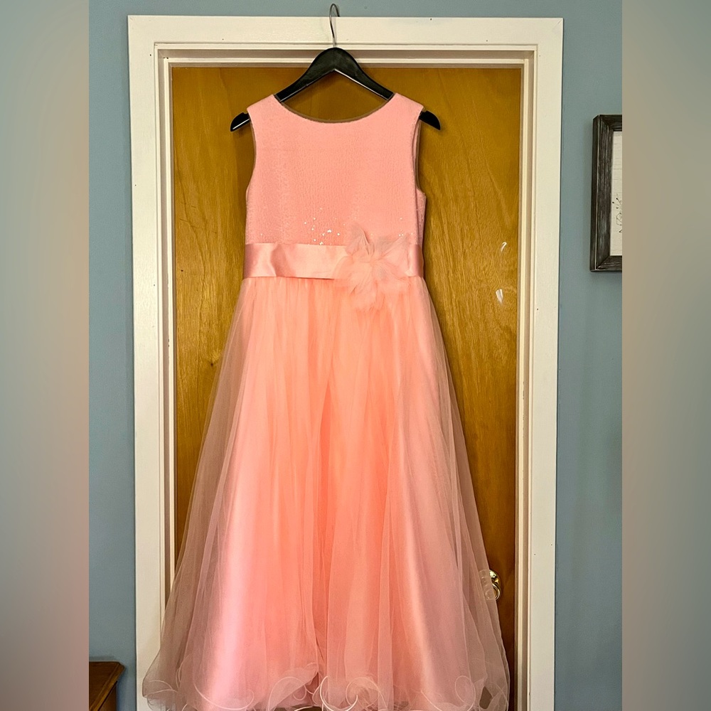 Girls blush tea length flower girl/jr. bridesmaid’s dress
